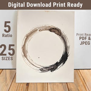 Zen Circle Wall Art - Minimalist Enso Brush Painting - Japanese Abstract Decor for Modern Spaces - 418-FDS