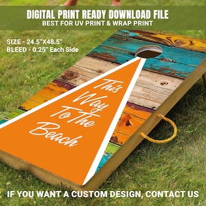 Beach Theme Cornhole Wrap: Colorful Wooden Planks (Digital Download)