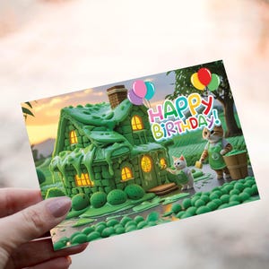 Cute Cat Bakery Birthday Card | Whimsical Birthday Card | Best Seller | Fantasy Animal Greeting | Digital Download | Printable Card 104-FDS