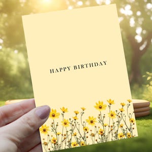 Cartão de aniversário floral amarelo minimalista, cartão de aniversário elegante para ela, cartão de feliz aniversário, cartão de aniversário mais vendido para filha 106-FDS