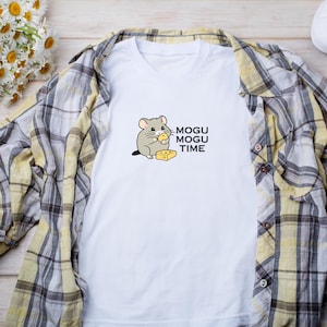 Cute Hamster 'mogu mogu time' Unisex Garment-Dyed T-shirt, Funny Animal Lover Gift, Kawaii Tee, Japanese Design, Soft Cotton Shirt