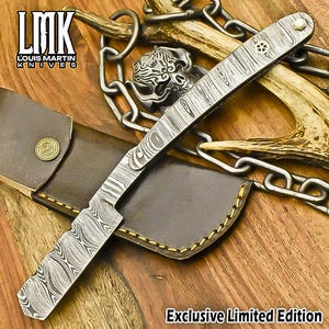 Handmade Damascus Steel Straight Razor | Premium Shaving Blade | Vintage Barber Razor Knife for Men, Perfect Gift For Father&#39;s Day