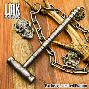 Damascus Steel Hammer – 10.5&quot; Hand-Forged Artisan Tool | Decorative Blacksmith Hammer | CraftedCott Studio