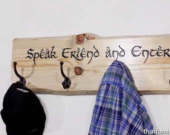 Speak Friend and Enter Coat Rack, Lord of the Rings Entry Decor Welcome Sign with Hooks