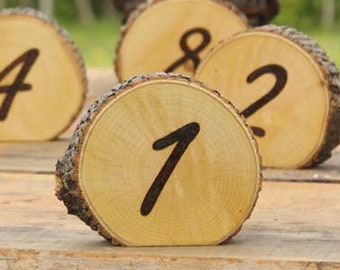 Rustic Wedding Burned Log Table Numbers Number Wood Centerpiece Bark Country Party and Wedding  Decor