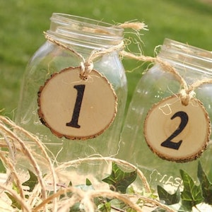 Wedding Table Number Tokens Plaques, Mason Jar Numbers Decor Rustic Table Seating Display image 1