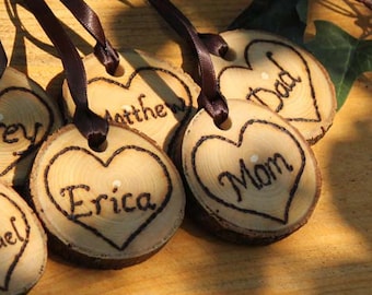 Rustic Wedding Tokens Mason Jar Decoration Custom Names / Dates / Mr. Mrs. Christmas Ornament Inside Hearts Table Centerpiece