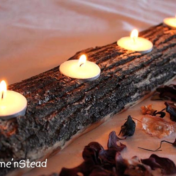 Log Candle Holder - Rustic Wedding Woodsy Table Decor, Bridesmaids Gifts Favors, Centerpiece Setting Display