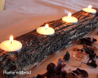 Wedding table centre decoration Rustic Yule log candle holder Dinner party1391 