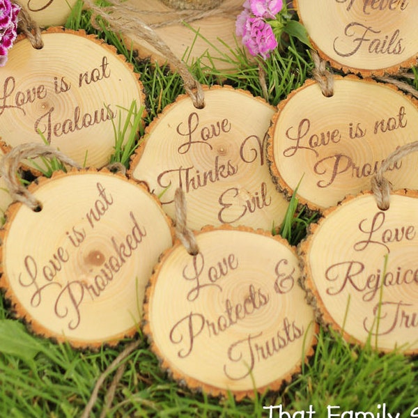 Corinthians 13 Set of Aisle Markers 'Love is Patient, Love is Kind..', 10 PCS  1.Cor.13: Rustic Wedding Aisle Decor Bible Decorations Verses