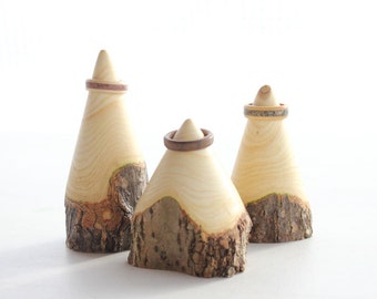 Set of 3 Log Ring Cones, Jewelry Display Unique Gifts for Her