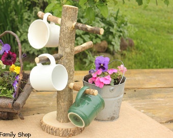 Coffee Mug Holder Cup Tree Rustic Teacup Organizer Tree Kitchen Counter Decor Coffee Gifts for Her