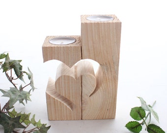 Rustic Barnwood Candle Holder with Unique Heart Design, Cute Floating Tealight Pair