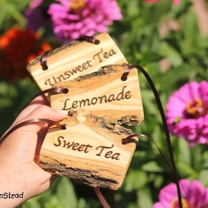Etiquetas para bebidas, juego de (3) etiquetas rústicas para dispensadores de bebidas, té dulce, limonada, té sin azúcar, decoración rústica para fiestas en frascos de vidrio