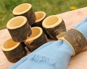 Set of (8) Branch Napkin Rings Holders, Wedding Decor, Log Home Kitchen Party Favors, Wood Table Accessories Dining Gift