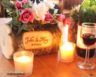 Log Flower Vase Rustic Wedding Table Centerpiece Custom Names/Date Personalization Decoration