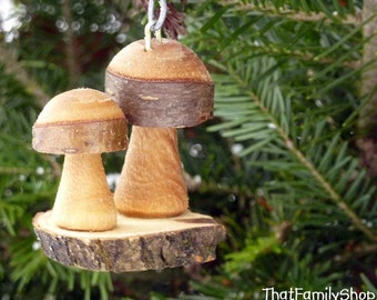 Christmas Mushroom Ornaments Pair Tree Set Holiday Decor Rustic