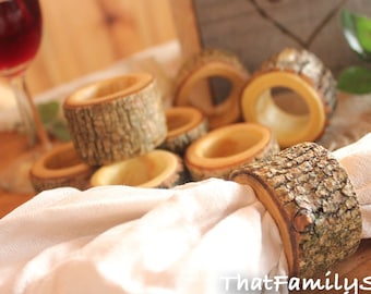 Real Log Napkin Rings (8 pcs) Holders Wedding Decor Home Kitchen Party Favor Dining