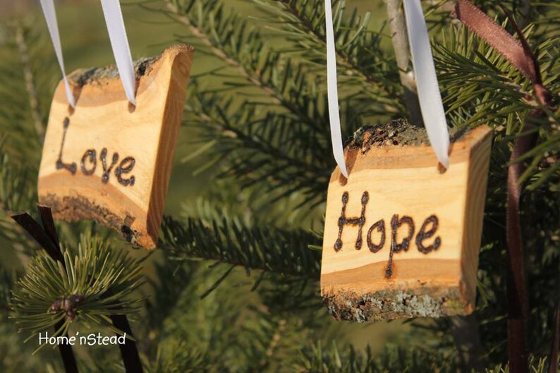 Rustic Country Christmas Ornament Set of 4 Hope Love Peace Etsy