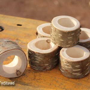 Rustic Napkin Birch Bark 6 pcs Ring Holders Wedding Decor Log Home Kitchen Party Favor Thanksgiving Table Set image 5