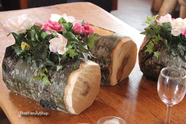 Log Flower Vase Rustic Wedding Table Centerpiece Decoration image 2