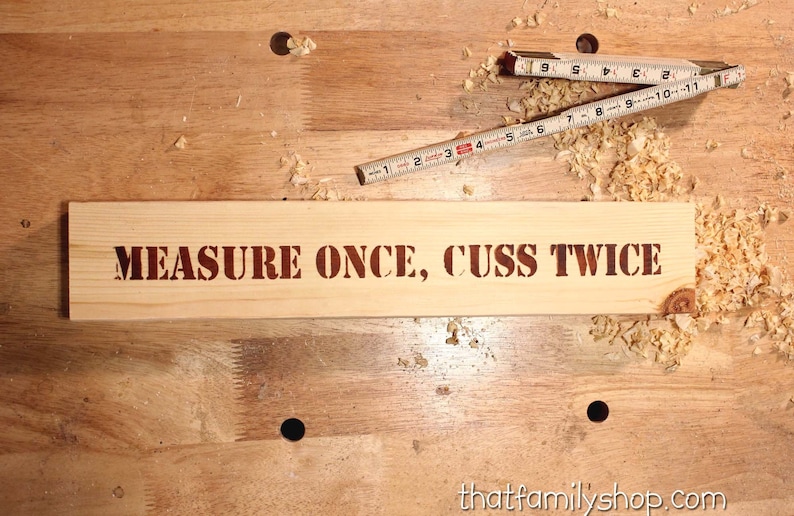 Measure Once, Cuss Twice Funny Woodshop Sign on a 2x4, Simple Manly Wood Shop Sign Plaque Gag Gift Idea for Woodworker, Gift for Him image 2