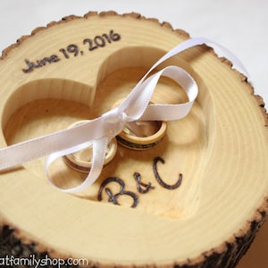 Tree Bark Log Ring Bearer Pillow Alternative with Personalized Name, Initials, Date Wedding Decor