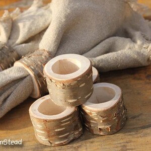 Rustic Napkin Birch Bark 6 pcs Ring Holders Wedding Decor Log Home Kitchen Party Favor Thanksgiving Table Set image 4