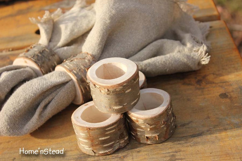 Rustic Napkin Birch Bark 6 pcs Ring Holders Wedding Decor Log Home Kitchen Party Favor Thanksgiving Table Set image 4