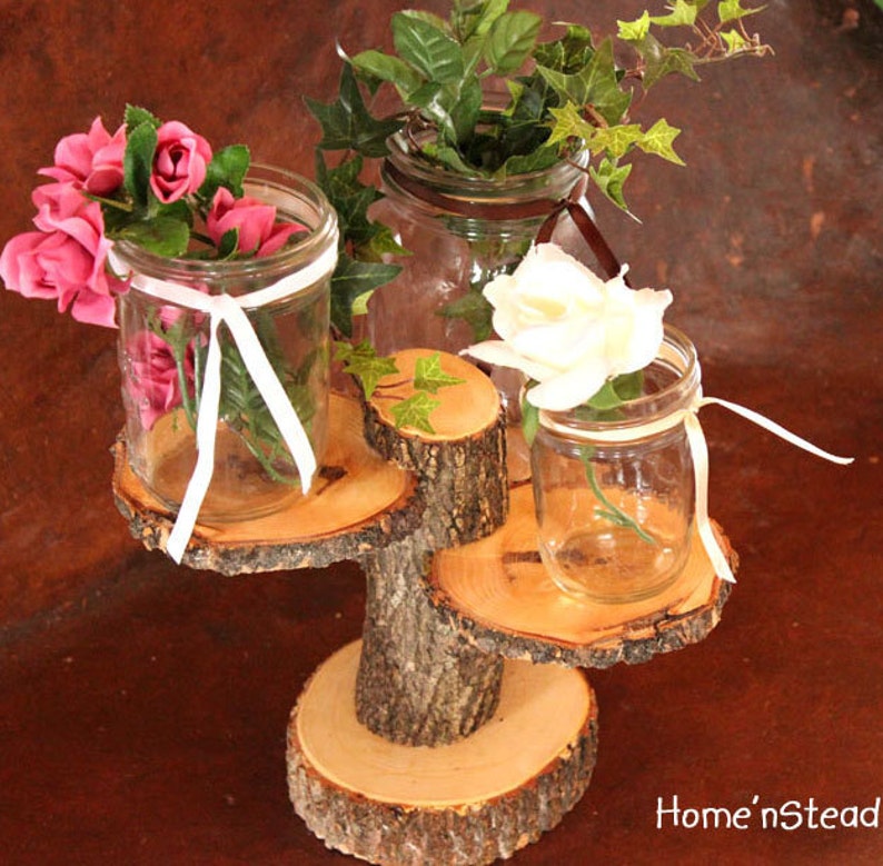 3-Tiered Rustic Wedding Decor Tree Mason Jar / Candle Stand Table Center Piece Holder image 3