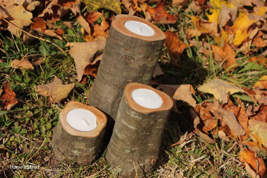 Set di 3 portacandele rustici in legno, 30,5 cm, 22,5 cm, 15,2 cm, 15,2 cm, 15,2 cm, per centrotavola, vintage, per camino, decorazione per soggiorno, marrone