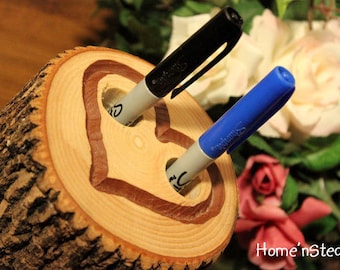 Engraved Heart Pen Holder Table Rustic Wedding Guest Book