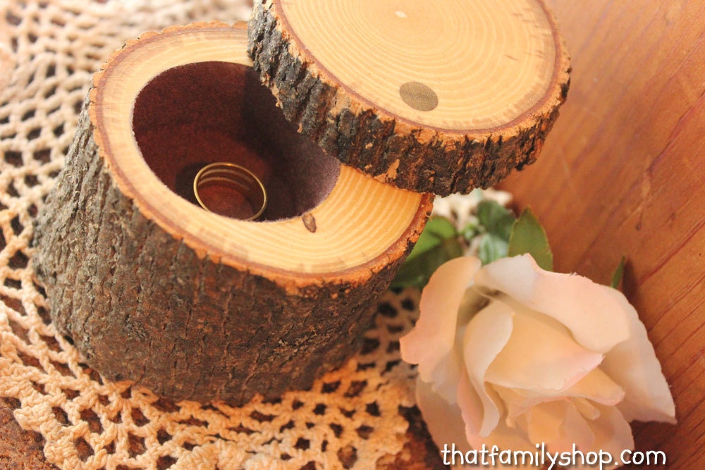 Swiveltop Rustic Log Jewelry Ring Box With Flocked Felt Etsy
