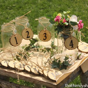 Wedding Table Number Tokens Plaques, Mason Jar Numbers Decor Rustic Table Seating Display image 5