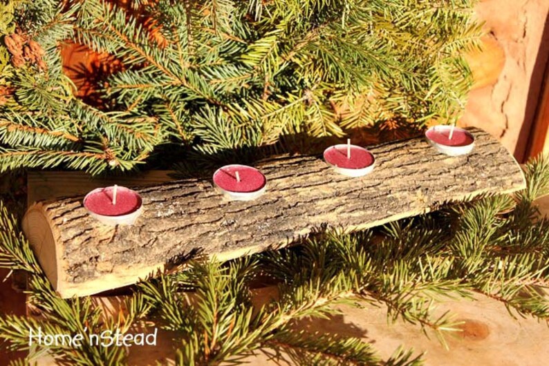 Log Candle Holder Rustic Wedding Woodsy Table Decor, Bridesmaids Gifts Favors, Centerpiece Setting Display image 4