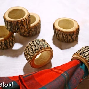 Rustic Napkin Rings (6 pcs) Holders Reception Dinner Decor Log Home Kitchen Party Favor Holiday Table
