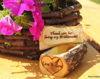 Bridesmaid Gift Jewelry Box Custom Personalization Rustic Log Flower Girl Wedding Party Favor Anniversary Keepsake