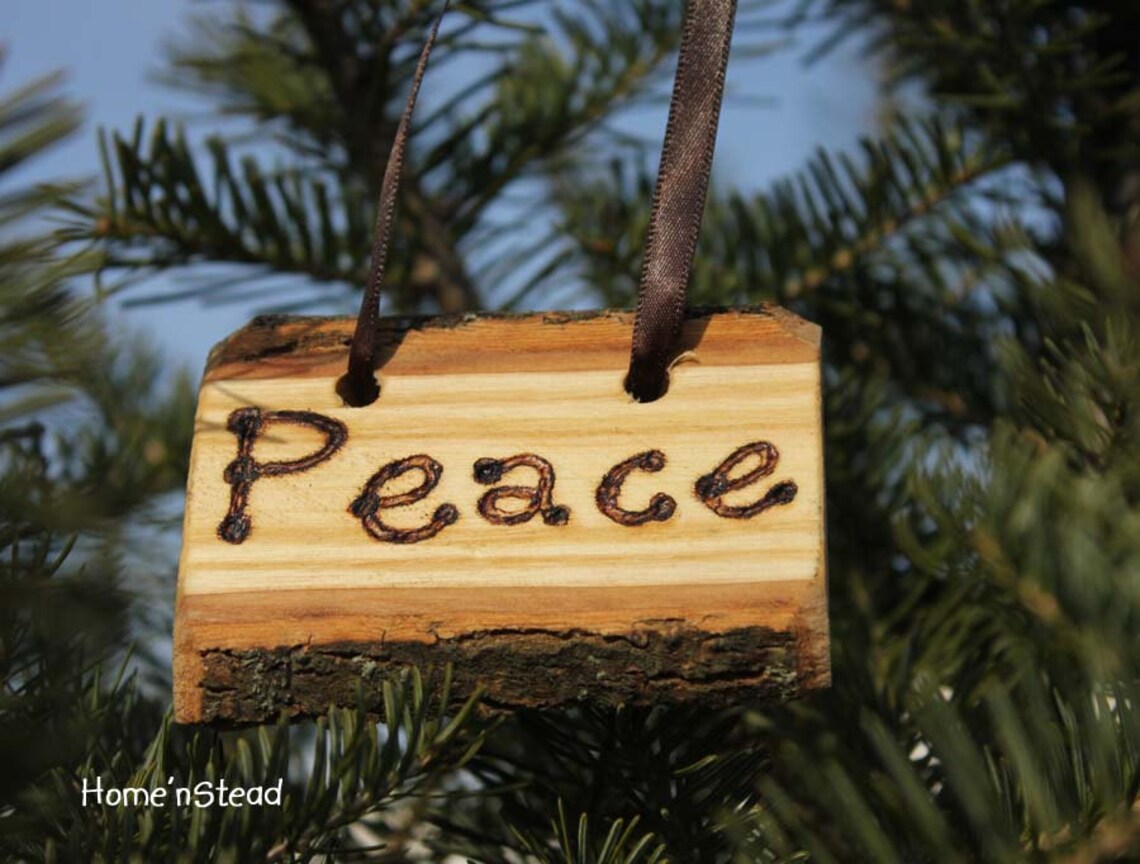 Rustic Country Christmas Ornament Set of 4 Hope Love Peace Etsy