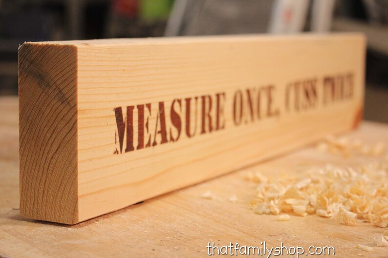 Measure Once, Cuss Twice Funny Woodshop Sign on a 2x4, Simple Manly Wood Shop Sign Plaque Gag Gift Idea for Woodworker, Gift for Him image 3