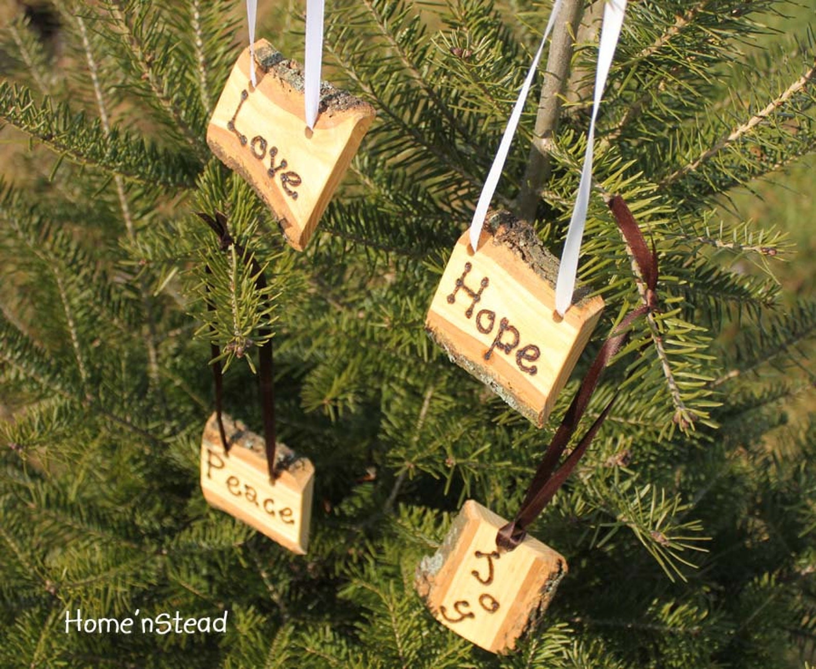 Rustic Country Christmas Ornament Set of 4 Hope Love Peace Etsy