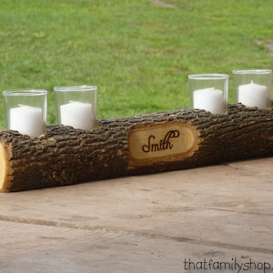Christmas Yule Log Family Name Log Mantel Decor Rustic Custom Centerpiece Anniversary Gift