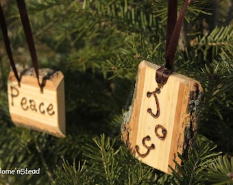 Rustic Country Christmas Ornament Set of 4 Hope, Love, Peace, Joy Primitive Holiday Home Decor Tree