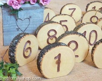 Rustic Wedding Table Numbers Log Slice Table Number, Rustic Wood Bark Table Numbers, Event Numbers Seating Display, Wedding Decor Numbers