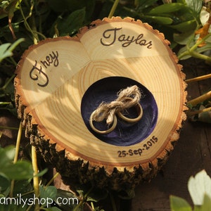 Log-Slice Ring Pillow, Heart-Shaped Rustic Ring Bearer Dish