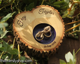 Log-Slice Ring Pillow, Heart-Shaped Rustic Ring Bearer Dish