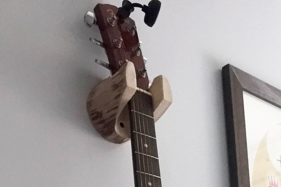 Guitar Hanger Rustic Log Wall-mounted Unique Guitar Gifts for Musician, 5  Year Anniversary Present, Banjo, Mandolin, Accessory Gift for Him 