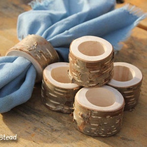 Rustic Napkin Birch Bark 6 pcs Ring Holders Wedding Decor Log Home Kitchen Party Favor Thanksgiving Table Set image 1