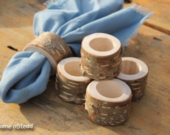 Rustic Napkin Birch Bark (6 pcs) Ring Holders Wedding Decor Log Home Kitchen Party Favor Thanksgiving Table Set