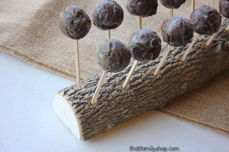 Cake Pop Holder, Rustic Log Party Cake Stand Display, Party Decor, Cakestand Rustic Bark, Burlap Table Centerpiece Treat Stand Organizer image 3