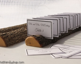 Half-Round Log Card Holder with Rough Bark Table Setting Rustic Wedding Display